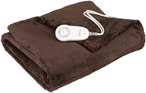 Sunbeam Electric Throw Royal Luxe Microplush Heated Blanket, 4 Heat Settings, 4-Hour Auto Shut-Off, Fast Heating, Warm and Cozy, Walnut Color, 50' x 60'