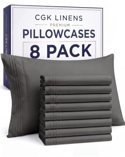 Queen Pillow Cases Set of 8 - Ultra Soft Cozy Pillowcase Covers - Charcoal