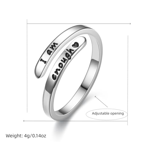 I am Enough Ring for Women Be Kind of a B Ring Faith Over Fear Ring Silver Encouragement Ring Keep Going Ring Stainless Steel Inspirational Ring Adjustable Statement Ring3