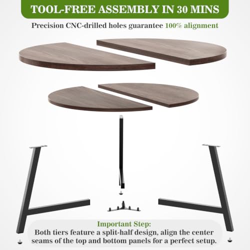 Image of Armocity 29.5 inch Round Wood Coffee Table with 2-Tier Storage, 1 inch Thick Top