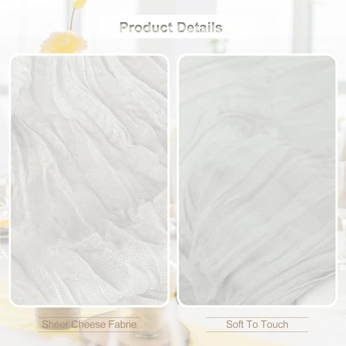 10 Pack White Cheesecloth Table Runner 35x120 Inch 10Ft Rustic Gauze Cheese Cloth Thanksgiving Table Runner Sheer Cheesecloth Table Runners for Wedding Party Bridal Shower Decoration by SuBleer - Image 2