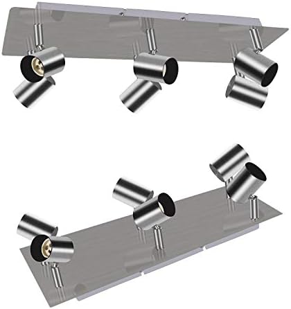 HiBay Adjustable 6 Way GU10 LED Ceiling Light Fitting Rectangular Spotlight Kitchen Lighting Fixture Brushed Chrome 240V- Bulbs Not Included