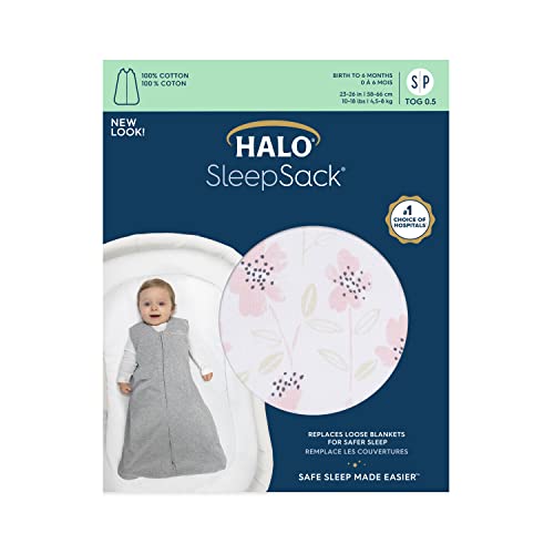 Halo Sleepsack, 100% Cotton Wearable Blanket, Swaddle Transition Sleeping Bag, Tog 0.5, Wildflower Blush, X-Large #TOP5