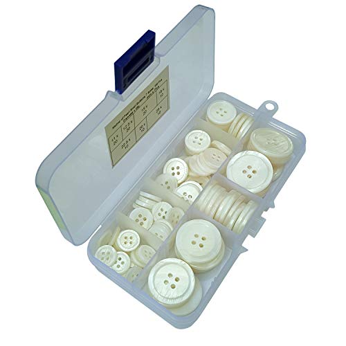 100 pièces de boutons en nacre, 4 trous, blanc, avec des reflets naturels, tailles assorties Boutons mercerie de 11 mm à 25 mm Bouton de couture pour...