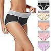 POKARLA-Womens-High-Waisted-Cotton-Underwear-Soft-Breathable-Panties-Stretch-Briefs-Regular-Plus-Size-5-Pack POKARLA Womens Cotton Underwear High Waist Full Coverage Briefs Soft Breathable Postpartum Panties Stretch Underpants Regular & Plus Size