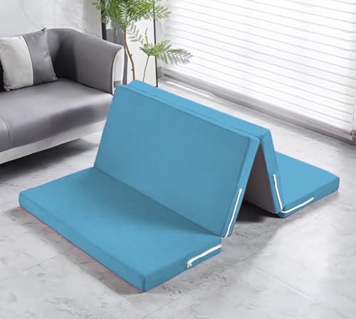 AZMAHT Colchón Plegable para Invitados, Espuma viscoelástica, Funda Lavable y Transpirable, Soporte cómodo, para hogar, Coche y Camping,Azul,70x200x5cm
