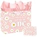 Innovoscape Baby Girl 1st Birthday Gift Bag Groovy One Birthday Bag with Tissue Paper Card Pink Daisy One Birthday Party Decorations for One Year Old Groovy Daisy Baby Shower Party Favor