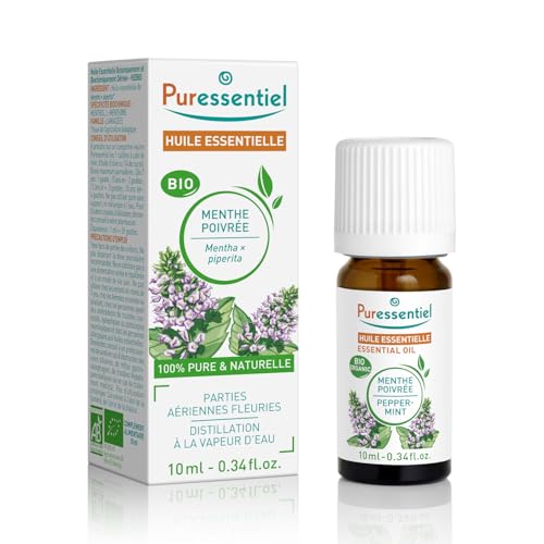 Puressentiel – Huile Essentielle Menthe poivrée BIO – Contribue au confort digestif – 100% pure et naturelle – HEBDD – Mentha x piperita – 10 ml