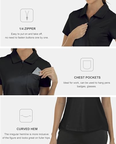 Image of MoFiz Womens Zip up Golf Polo Shirt Short Sleeve Workout Golf Top Moisture Wicking Lightweight Tennis Shirts