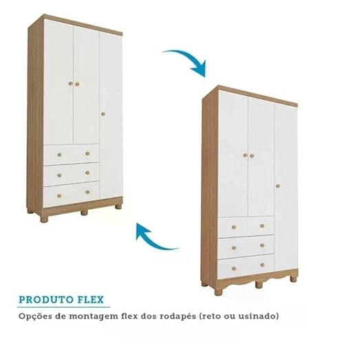 Quarto de Bebê Completo 1 Berço Americano Uli 1 Guarda Roupa 3 Portas 3 Gavetas Junior Móveis Peroba