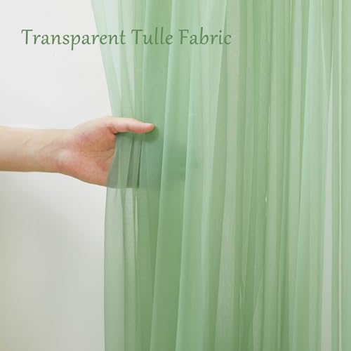 10x10 Green Tulle Backdrop Curtains for Parties, Sheer Backdrop Curtain Wedding Photo Background Drapes for Baby Shower Photography Birthday Party by Wish Care - Used condition - Image 3