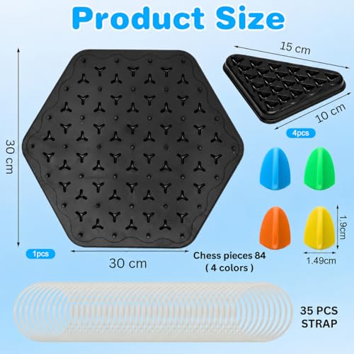 Image of Chain Triangle Chess Game - Fun Brain Teaser Puzzle for Kids, Adults, and Family - Rubber Band Interactive Chess Set for 2 to 4 Players, Perfect for Game Night