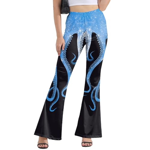 Bell Bottom Leggings Mermaid Print High Waisted Yoga Pants Plus Size