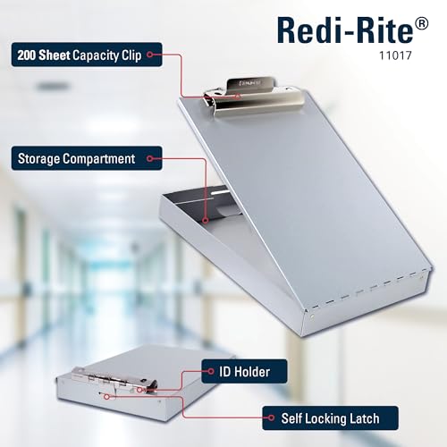 Saunders Recycled Aluminum Redi-Rite Storage Clipboard with Self-Locking Latch – Lightweight, Weather-Resistant Lacquer Finish Stationery Box. Office Products, Silver, Letter - Image 4