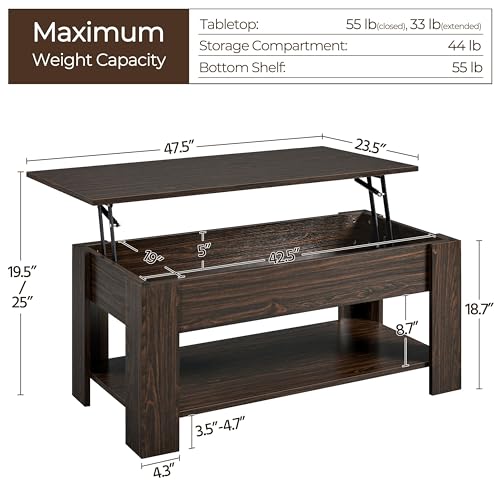 image for Yaheetech Lift Top Coffee Table with Hidden Compartment and Storage Sh