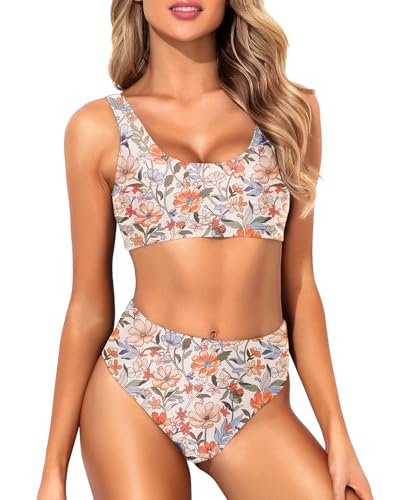 Image of Sporty Bikini Set Two Piece High Waisted Swimsuit Athletic Bathing Suit | Sporty,High Waisted Bottom,U-back,Removable Cups,Athletic,Quick Dry