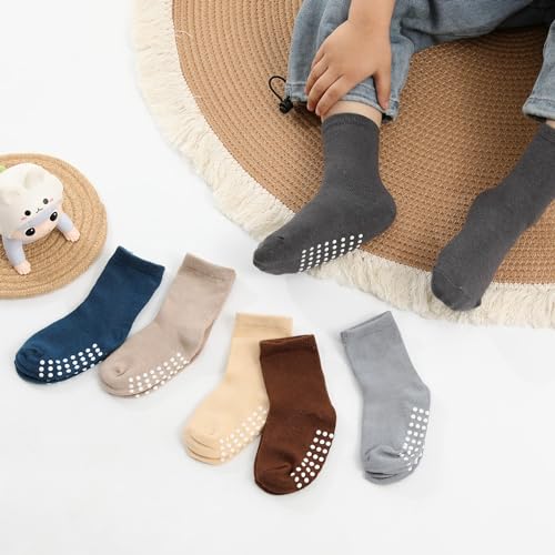 Image of JAKIDAR 12 Pack Baby Socks Cotton Crew Toddler Socks Grips Non Slip Bottom Kids Socks