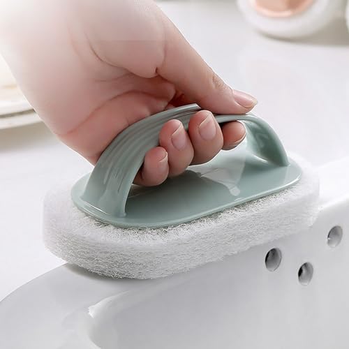 Image of Handled Bath Scrubber, Bathroom Scouring Pad, Heavy Duty Neating Sponge Scrub Brush, Non-Scratch Remove Soap Scum, for Neating Shower Tile Bathtube Sink Spas Hot Tubs, Swimming Pool Step & Corner