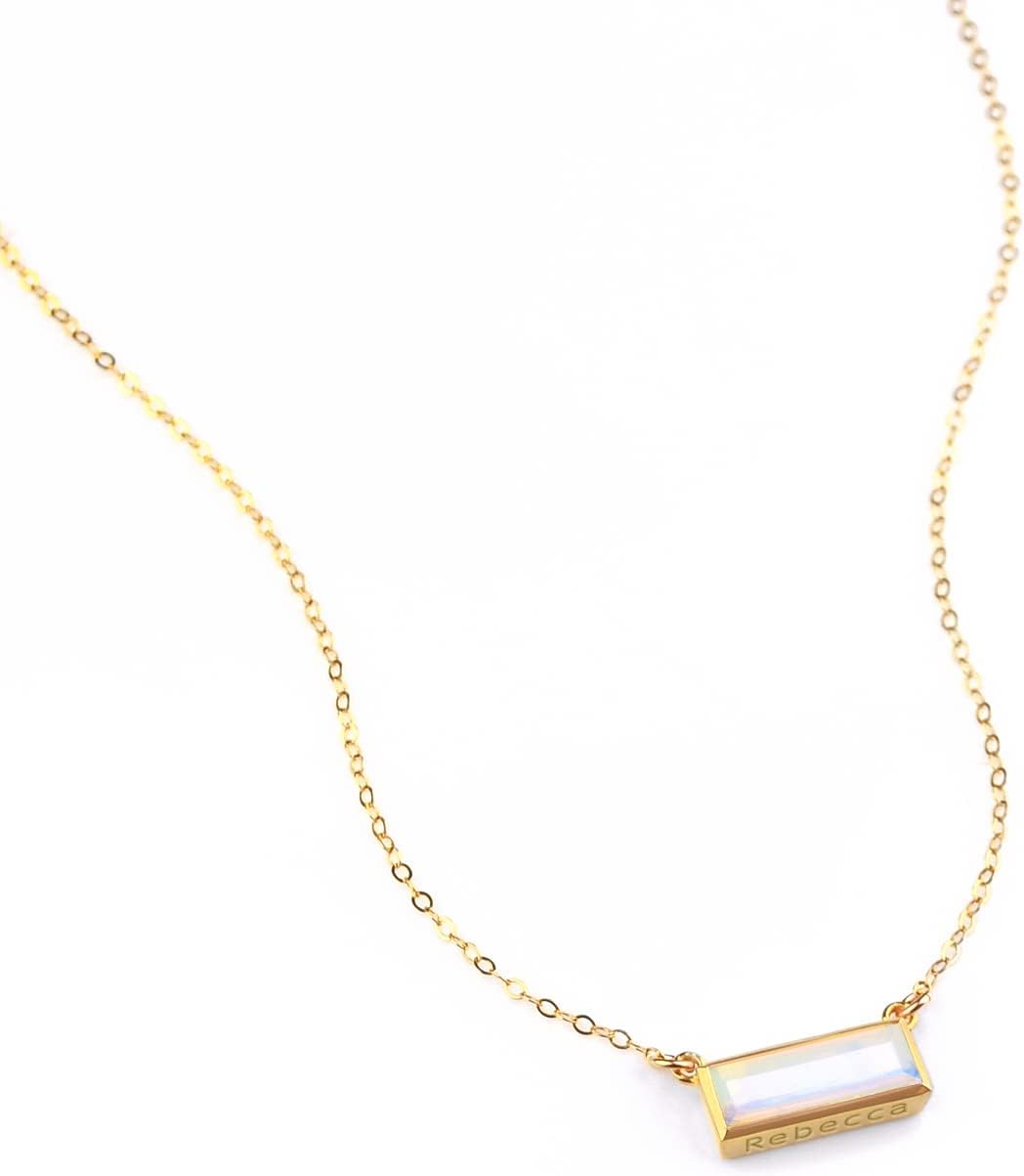 Adira Series Horizontal Gemstone Bar Necklace, Personalized with Name or Birthdate, Custom Birthstone Necklace