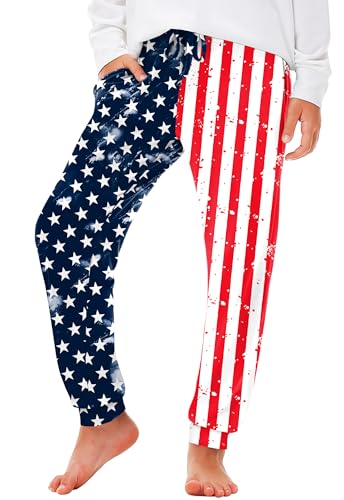 Image of Deerose 4th of July Pants American Flag Drawstring Sweatpants with Pockets 5-14 Years