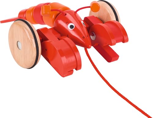 goki 54904 Ziehtier Hummer aus Holz, Nachzieh-Spielzeug mit Tiermotiv, Lernspielzeug inklusive Schnur, Babyspielzeug fördert Koordination und Motorik der Kleinkinder, 27cm x 18cm x 9cm, ab 1 Jahr