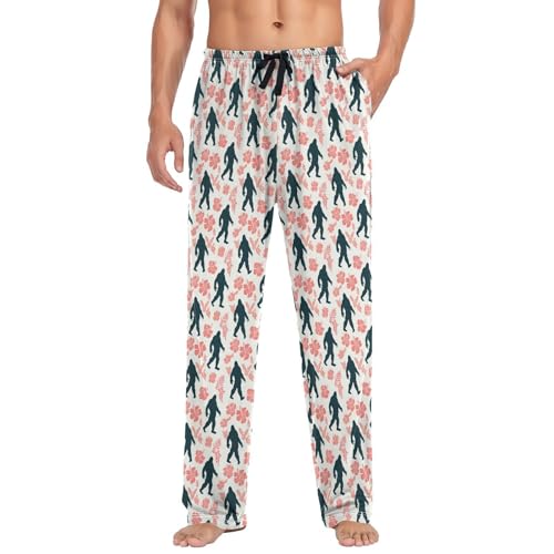 Aflyko Men's Pajama Pants Ape-man Hibiscus Pink Dark Pjs Sleepwear Bottoms