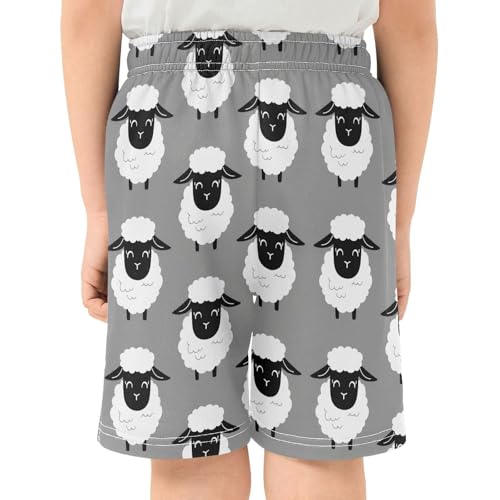J JOYSAY Cartoon Sheep Gray Boys Athletic Shorts Kids Youth Casual Shotrs with Pockets Elastic Waistband3