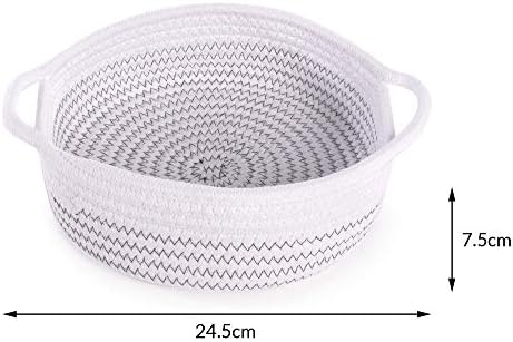 Cotton Rope Storage Baskets - Set of 2 | White with Black Thread | Storage Basket & Organiser | Desk Organiser | Perfect for Bathroom Essentials | M&W