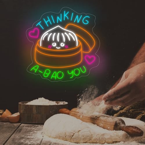 Image of Thinking A Bao You Neon Sign, China Dumpling Led Light, Chinese Food Wall Art, Restaurant Wall Decor, Xiaolongbao, steamed buns,kitchen Club Cooking Classroom Dinning Room Birthday Party