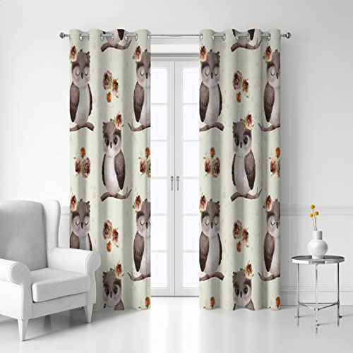 Orediy Verdunkelungs-Fenstervorhänge, wärmeisoliert, Aquarell, Herbst, Eule, 2 Paneele, Ösenvorhänge für Wohnzimmer, Schlafzimmer, 140 x 213 cm Cover