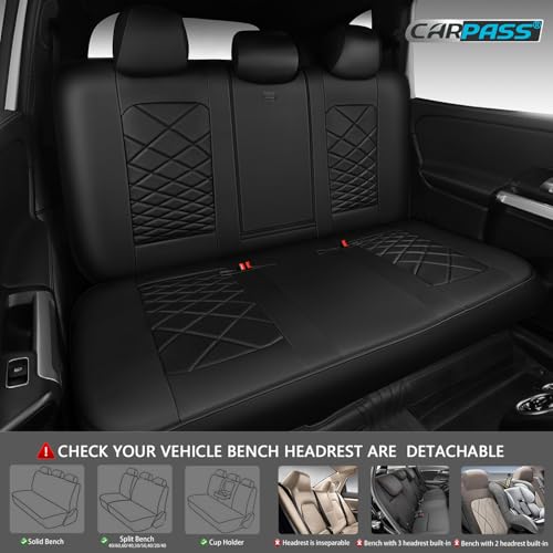 CAR PASS Luxury Nappa Leather Back Seat Covers, Piping Water Resistant Premium Perforated Leather Rear Bench Seat Covers, Breathable Backseat Cover Universal Fit for Most Sedan SUV Van Truck, Black by CAR PASS - Used condition - Image 4