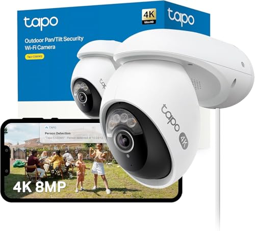 Tapo C560WS Caméra de surveillance extérieure Wi-Fi 4K 360°, Wi-Fi 6 double bande, vision nocturne couleur, détection IA gratuite, suivi intelligent, alarme lumineuse et sonore, audio bidirectionnel