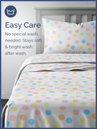 Image of Kids Queen Multicolor Dots Bed Sheets - 4 Piece Multicolor Dots Sheet Set | Multicolor Dots Themed Bedding, Ultra-Soft, Cute & Cozy, Breathable & Machine Washable, Bed Set for Boys, Girls & Teens, Cozy