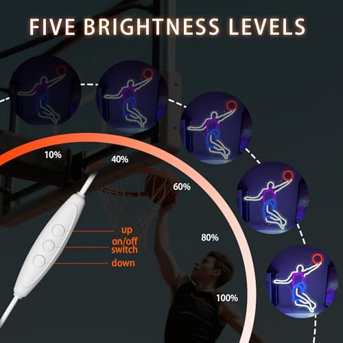 Image of Basketball Neon Sign for Wall Decor Dimmable Neon Basketball Led Light for Bedroom Play Room Man Cave Sports Fan Gifts