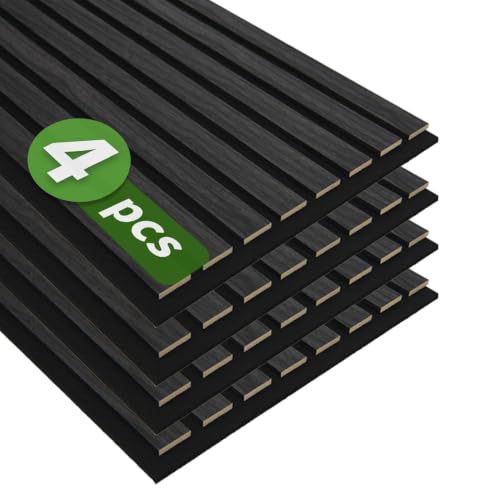 Art3d 12" x 24" Acoustic Wood Slat Wall Panel, 4pcs, 8 sq.ft, Grey Oak