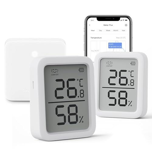 SwitchBot Thermometer Hygrometer Innen 2 Pack with Hub Mini, Bluetooth...