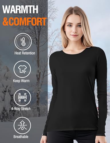 Image of Women's Long Sleeve Thermal Underwear Lightweight Compression Baselayer Shirt Women Clothing Premium Comfort Winter Tops