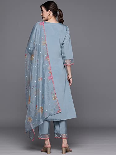 Image of INDO ERA Women Viscose Brown Embroidered Straight Kurta Trouser With Dupatta Set (Kh9Br7027)