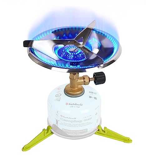 Image of Hotdevil Portable Camping Stove Burner With Fuel Can Canister Stand equivalent to Bottletop Propane Camping Stove Single Burner Backpack Stove with Adjustable Stand (Gas Canister Not Included)