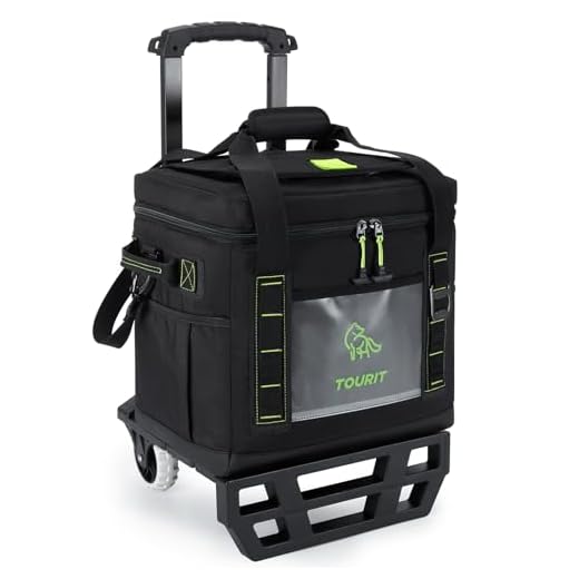 TOURIT Portable 50-Can Collapsible Rolling Soft Cooler with 29L Space & Reinforced All-Terrain Cart with Wheels Easy Transportation, Beach Ice Chest, Large Leakproof Travel Cooler for Grocery Shopping