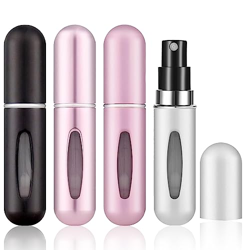 Movstriker 4PCS Perfume Atomizer Bottle, 5ML Travel Atomiser Refillable Mini Spray Bottles, Portable Bottle Empty Cologne Dispenser for Holiday and Outdoor Activities