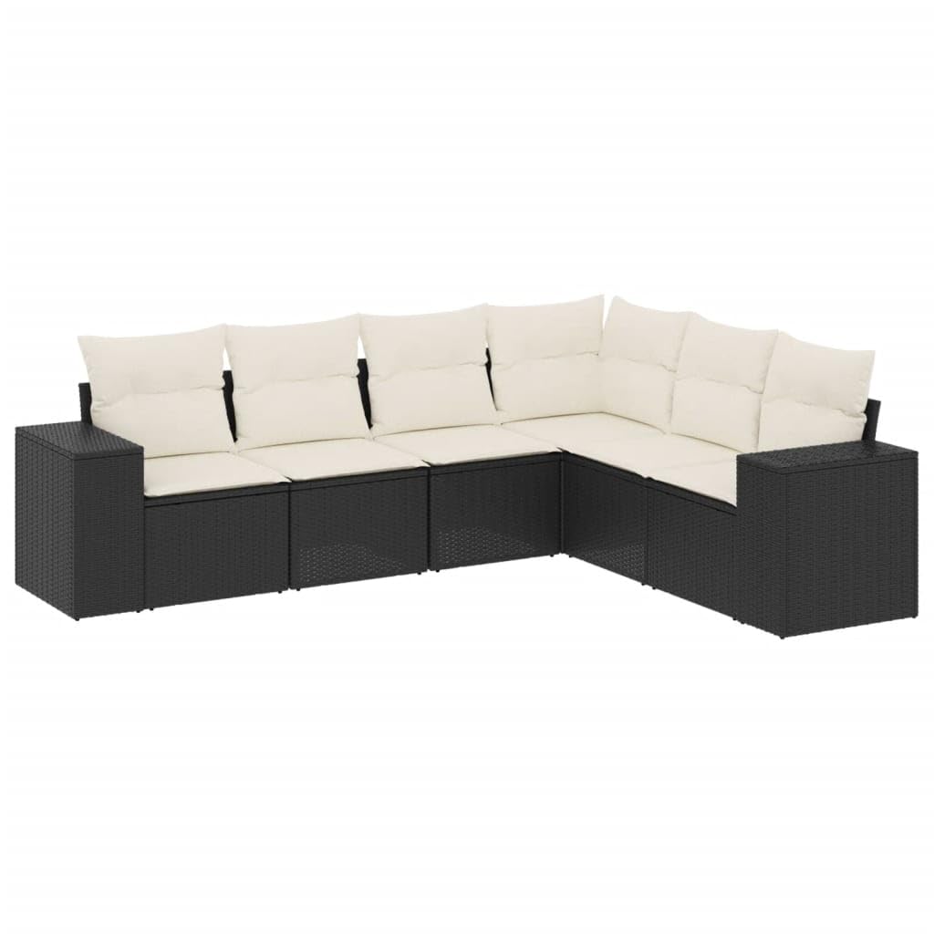 vidaXL Salon de Jardin avec Coussins 6 pcs, Canapés de Terrasse, Ensemble de Meubles de Patio, Mobilier d'Extérieur, Noir Résine Tressée