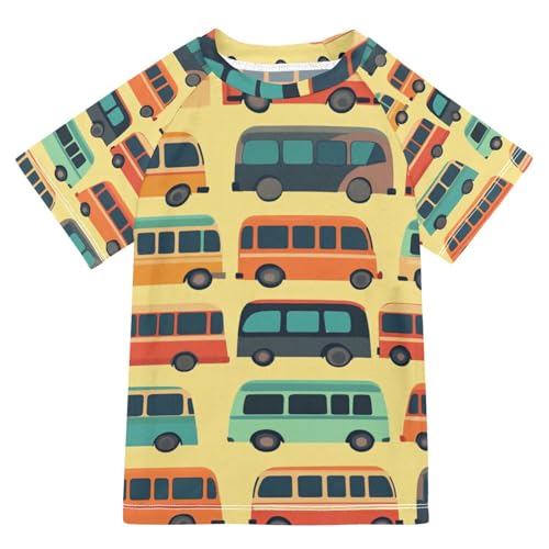 Jucciaco Boys Swimsuit Bus Car Graphic Cartoon Sunscreen Kids Sun Rashguard Short Sleeve T-Shirts Swimwear Sets UPF 50+ Multicoloured