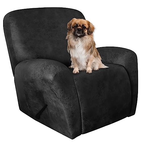 Image of ANARACHON Leather Like Recliner Chair Covers Heavy Duty, 4 Pieces Recliner Cover for Recliner Chair, Leather Cover for Recliner slipcovers Washable for Pets (Dark Grey)