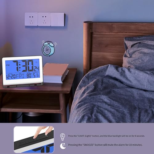 Reloj despertador digital con higrómetro y retroiluminación para mesa o pared 7