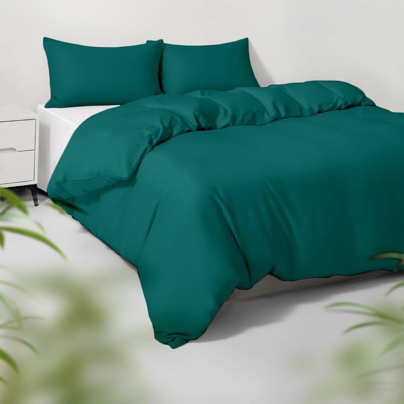 Image of 100% Cotton 1PC Duvet /Quilt Cover Hidden Zipper Closure 600TC Ultra Soft Durable for (Teal, King)