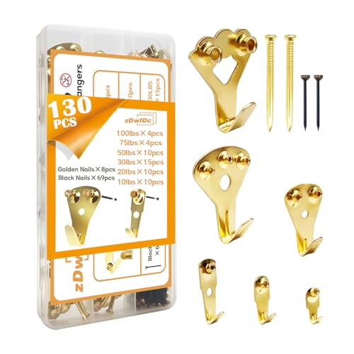 Image of 130PCS Heavy Duty Picture Hanging Kit 10-100lbs Picture Hangers Hooks for Hanging Hardware, Plaster Walls, Clock, Mirror, Painting Hooks DD001