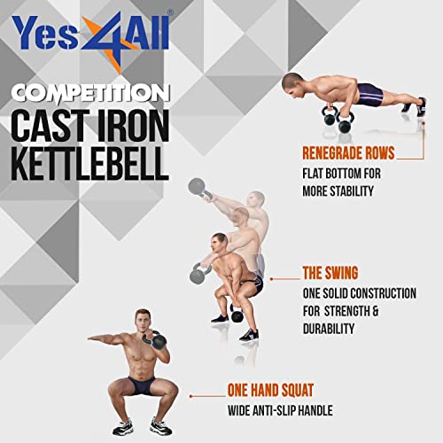 Yes4All Powder Coated Kettlebell Weights With Wide Handles & Flat Bottoms–12Kg/26Lbs Cast Iron Kettlebells For Strength, Conditioning & Cross-Training, Size D-12 Kg/26 Lb (Sd7M),E -Blue- 12 Kg / 26 Lb #TOP5
