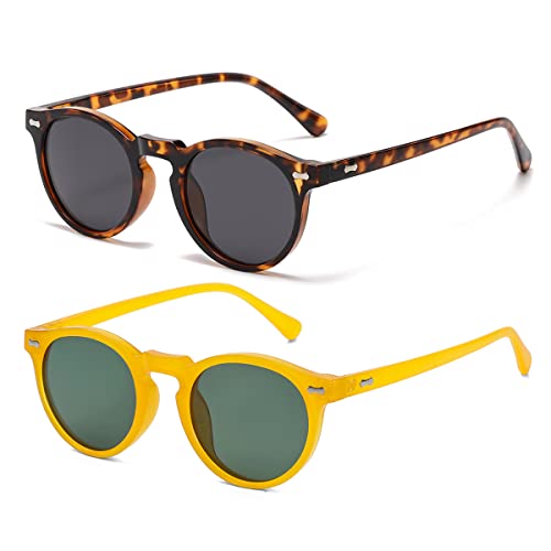 Image of Gleyemor Vintage Polarized Sunglasses for Men Round Sunglasses UV400 Protection Retro Hand-crafted Acetate Frame