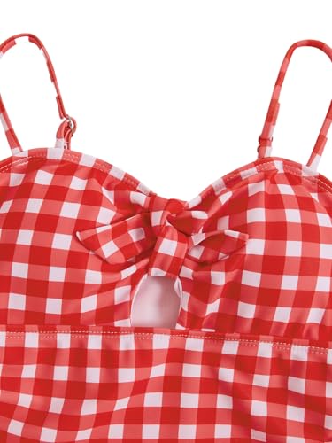Image of Floerns Girl's Gingham Print Ruched Cut Out Knot Front One Piece Swimsuit